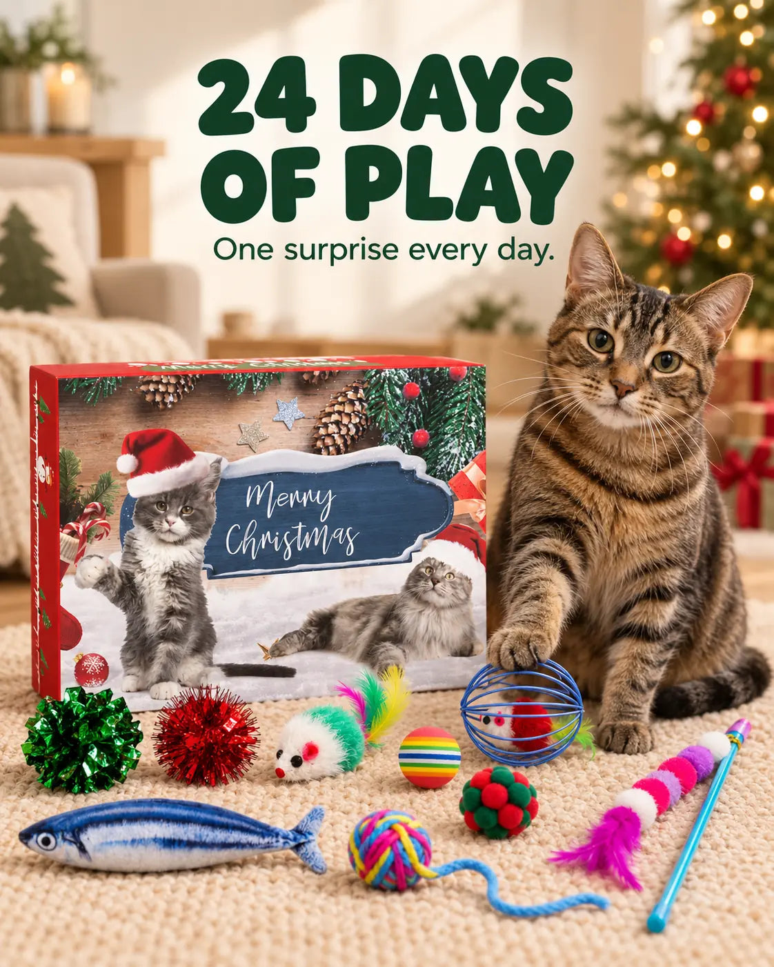 Cat advent calendar with 24 days of toys and play